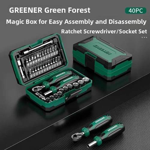 绿林工具套装骑士魔盒小飞棘轮扳手套筒螺丝刀家用工具箱40件套装