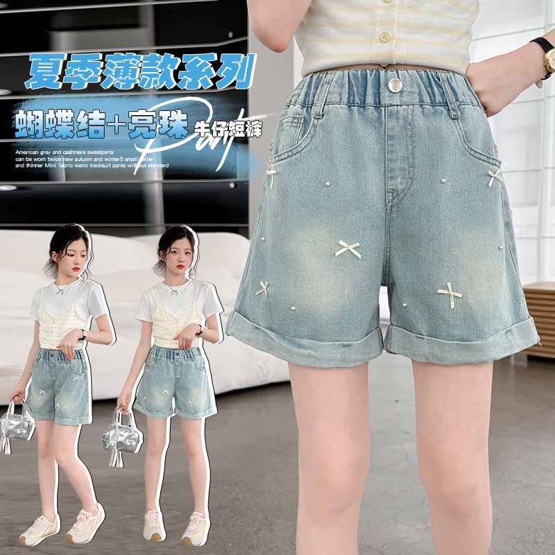 女童牛仔短裤夏季薄款2025新款儿童夏装外穿五分裤网红女大童热裤
