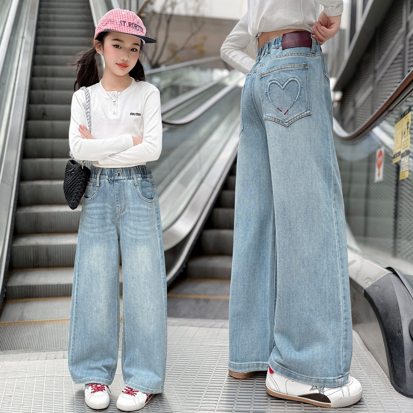 女童阔腿牛仔裤春秋款2025新款春款中大童直筒裤儿童春装时尚春季