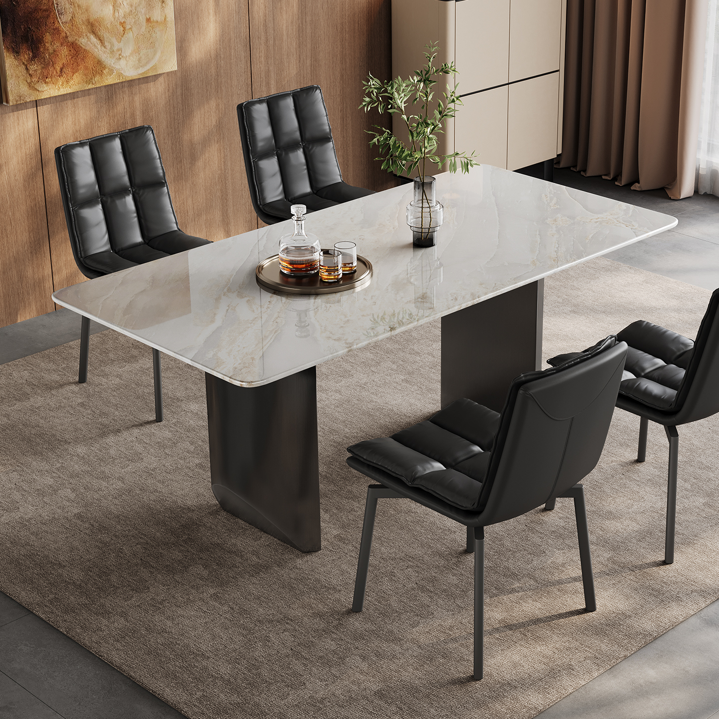 天然大理石餐桌长方形家用高级小户型意式轻奢皇家白玉大理石餐桌