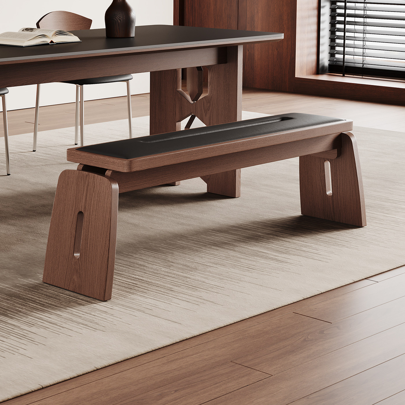 中古风实木长凳家用小户型2025新款现代简约软包复古两人休闲餐椅