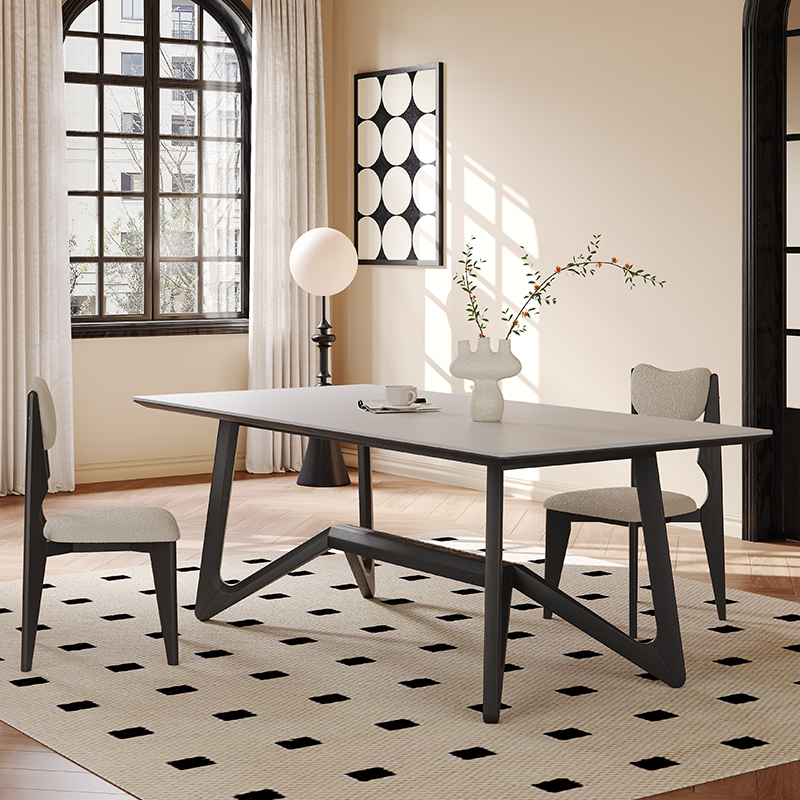 高端复古加厚全托岩板实木餐桌