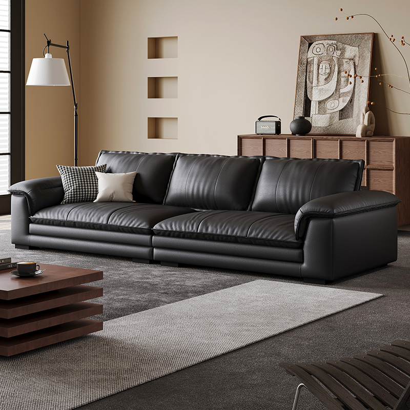 真皮沙发头层牛皮现代简约宽大坐深客厅三人位直排大平层帆船沙发