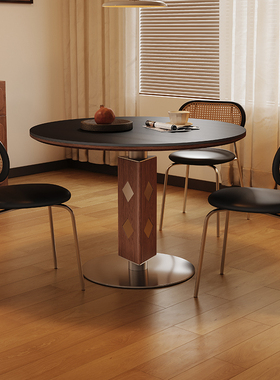中古圆桌小户型家用波棱复古1米洽谈圆形金属包豪斯实木岩板饭桌