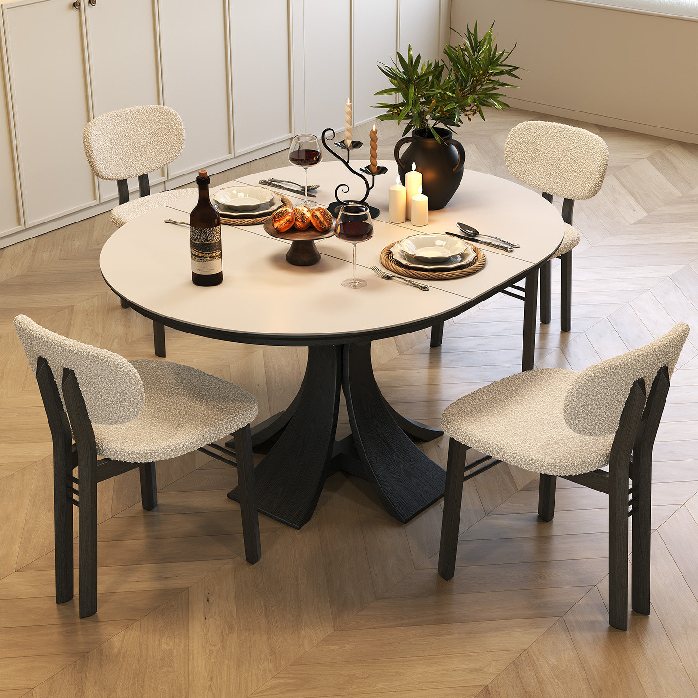 奥古斯特 小户型伸缩餐桌圆形可折叠抽拉家用复古风实木岩板餐桌,住宅家具,岩板餐桌,淘宝优惠券,粉丝福利购,淘宝优惠卷