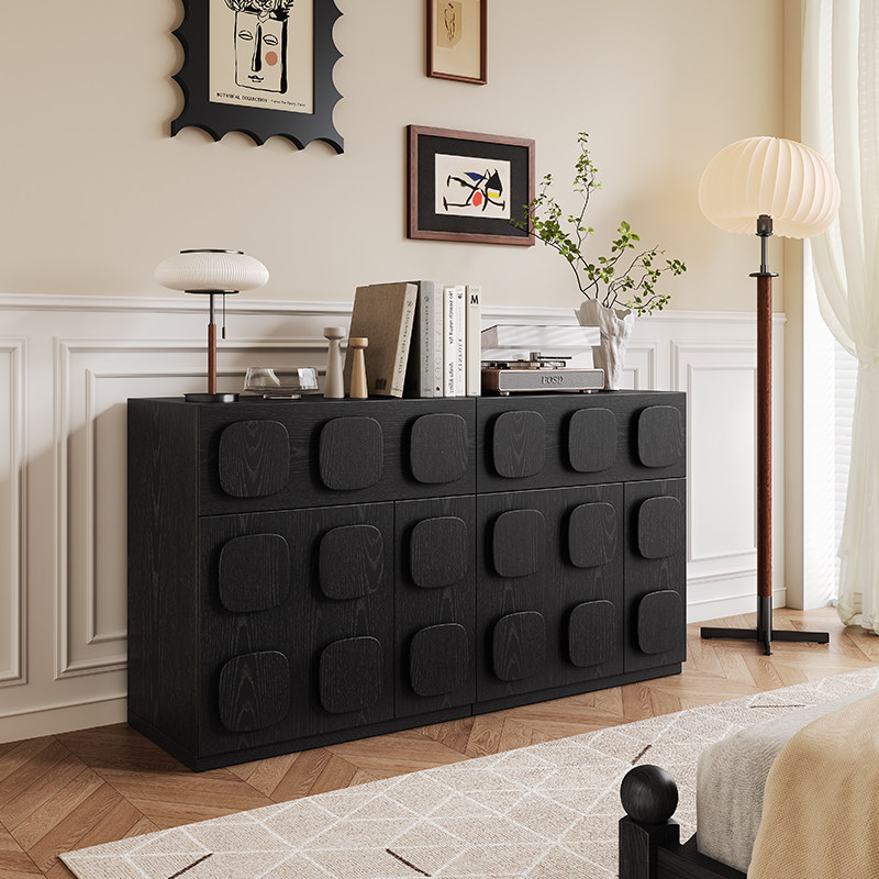 实木餐边柜储物柜法式复古轻奢高级感客厅玄关中古黑色多功能斗柜