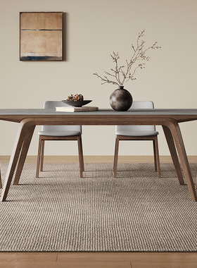 实木餐桌小户型家用现代简约白蜡木长方形意式灰色哑光岩板餐桌椅