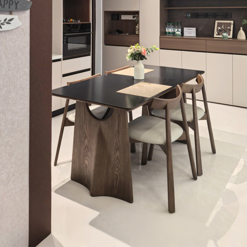 奥古斯特长方形黑色岩板餐桌