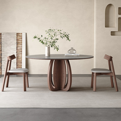 奥古斯特小户型实木岩板圆桌