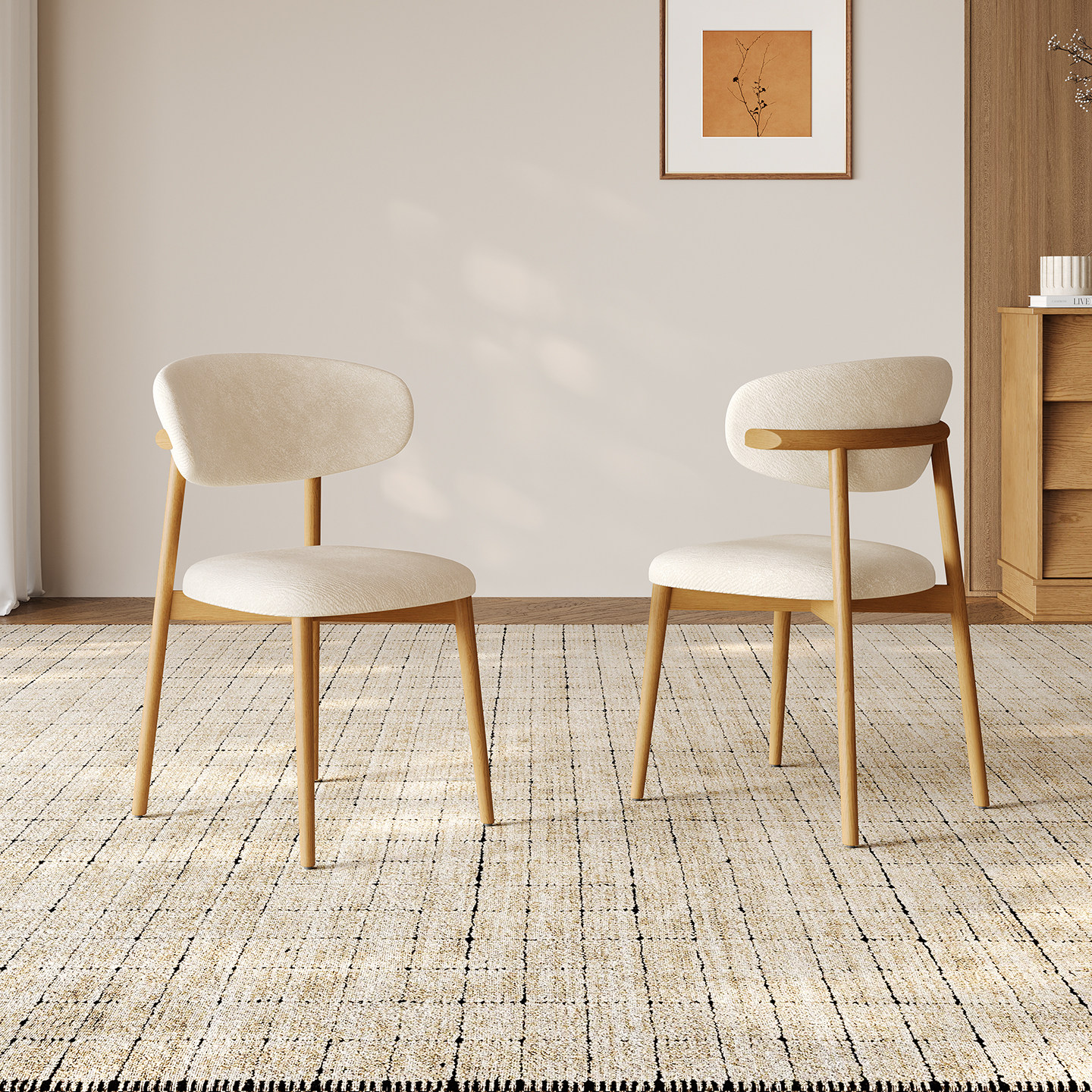 原木奶油风餐椅家用休闲现代简约椅子人体工学靠背椅北欧实木餐椅