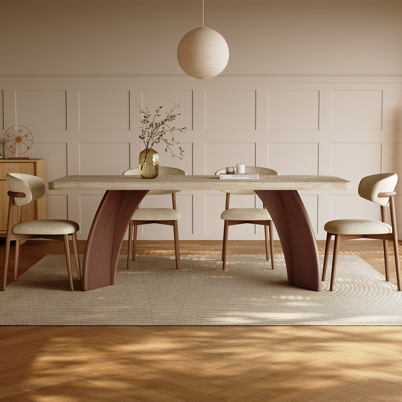 中古风实木餐桌家用高端复古长方形饭桌2026新款下挂洞石岩板餐桌,住宅家具,岩板餐桌,淘宝优惠券,粉丝福利购,淘宝优惠卷