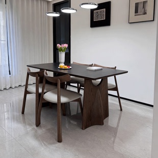 奥古斯特飞鸦实木岩板餐桌全托顺德2025新款小户型中古风实木餐桌