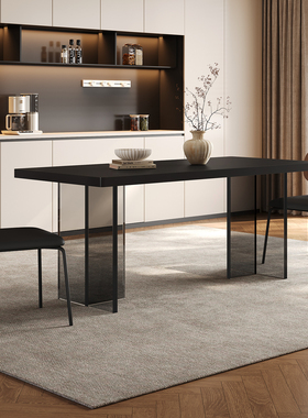 亚克力餐桌家用高级感透明长方形小户型2025年新款黑色岩板餐桌