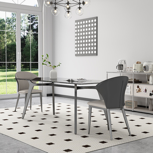 新品 玻璃餐桌意式 长方形轻奢现代简约家用不锈钢极简设计师岛台餐