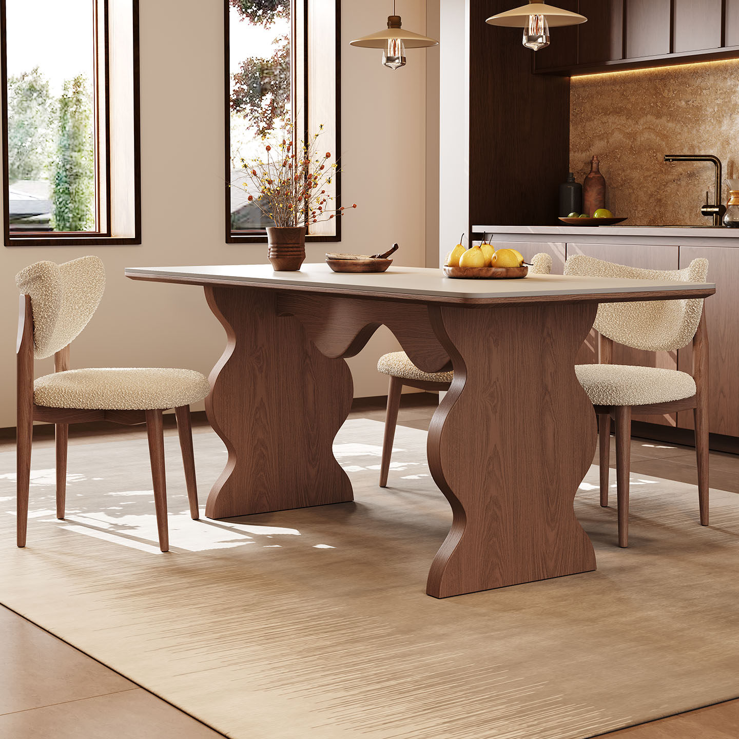 中古风实木餐桌长方形家用餐厅顺德北欧侘寂风哑光纯白岩板餐桌椅