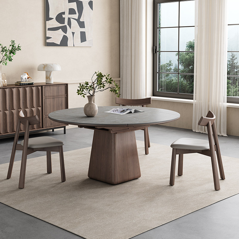奥古斯特餐桌伸缩可变圆桌现代简约侘寂风北欧岩板实木餐桌小户型,住宅家具,大理石餐桌,淘宝优惠券,粉丝福利购,淘宝优惠卷