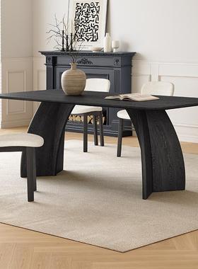 黑色实木餐桌长方形大板家用白蜡木玛奇朵法式复古全实木面餐桌