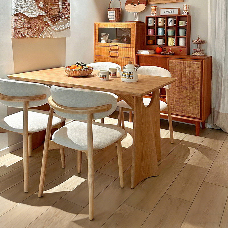实木餐桌奶油原木风日系2026新款家用小户型长方形客厅靠墙饭桌子