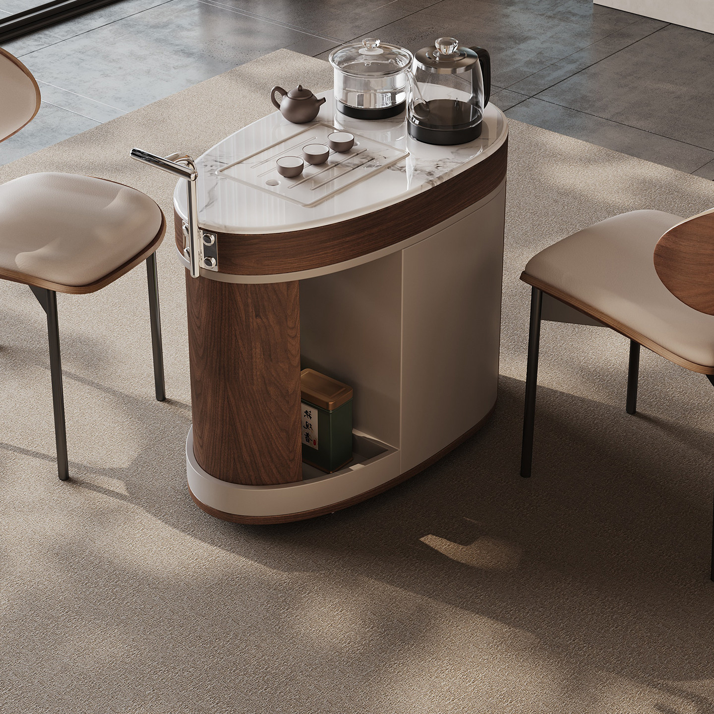 微晶石移动小茶桌2025新款现代轻奢烧水一体高级感家用小户型茶台