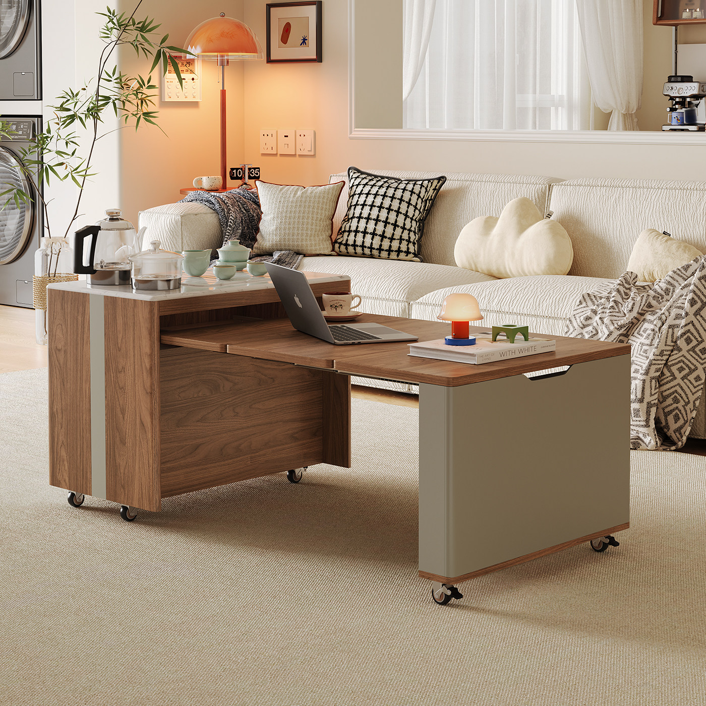 可移动茶几2026新款中古风小型实木边几家用客厅伸缩折叠沙发边柜