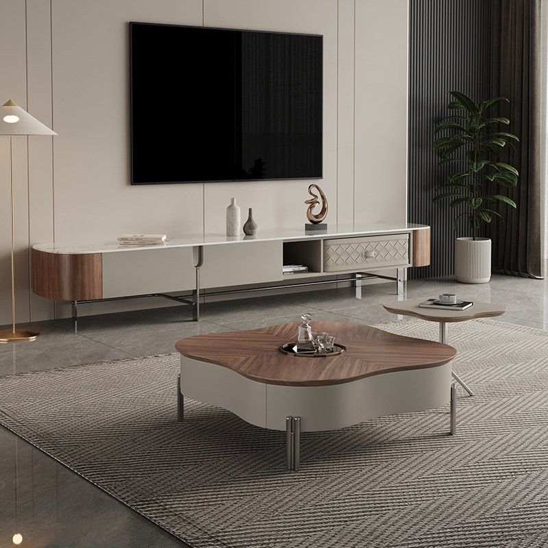 北欧轻奢花瓣形茶几客厅家用2025新款微晶石电视柜茶几边几组合