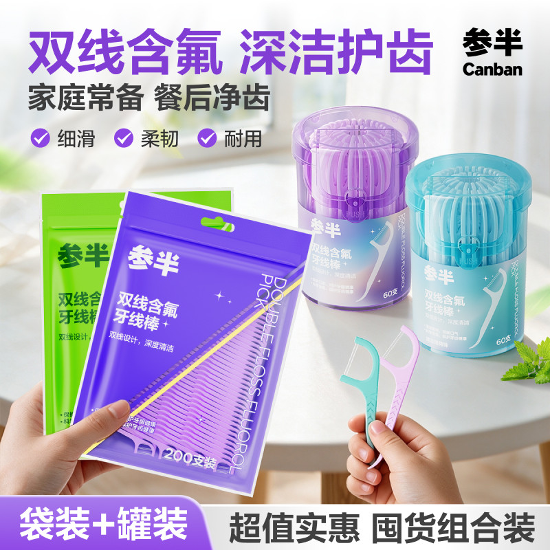 参半牙线双线含氟牙线便携大容量图片