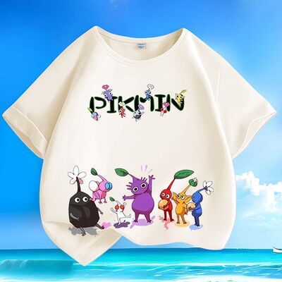 皮克敏pikmin印花夏新款男女中大儿童短袖t恤纯棉圆领宽松上衣潮