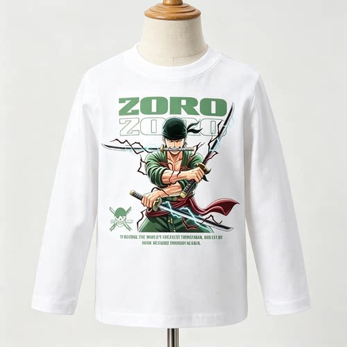 ONE PIECE衣服海贼王路飞长袖T恤秋冬季儿童纯棉打底衫圆领上衣