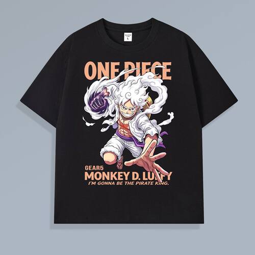 海贼王周边衣服短袖t恤男生ONE PIECE航海王路飞宽松黑色T恤上衣