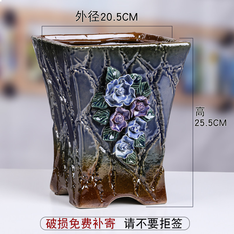 中国风多肉花盆陶瓷个性创意窑变捏花粗陶家用阳台古典高端落地盆