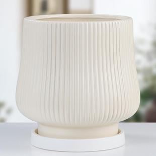 欧式 亚黄陶瓷花盆带托家用大号蝴蝶兰仙人掌绿萝花盆现代阳台摆盆