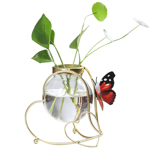 创意简约铁架花瓶家居桌面客厅装饰摆件铜钱草绿萝水培玻璃花插