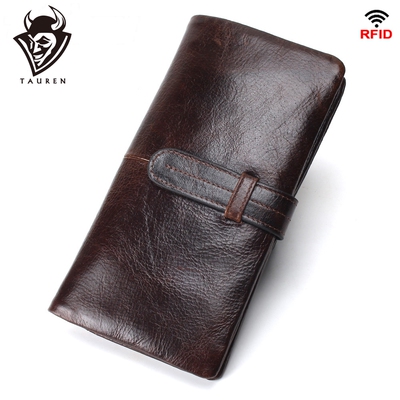 Men's RFID Long Wallet Genuine Leather Clutch Man Walet