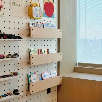 小木良品墙上木质儿童房绘画本收纳洞洞板配件简约卧室玄关置物架