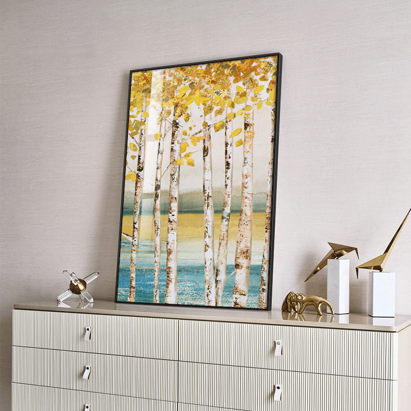 沙发背景墙抽象风白桦林装饰挂画