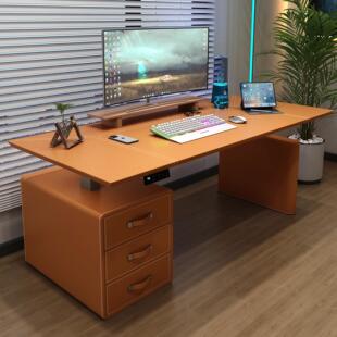 智能电动升降桌电脑桌马鞍皮书桌双人办公电竞桌学习桌工作台 L56