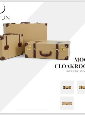 MOON慕空间样板房衣帽间收纳盒摆件黄棕色行李箱软装饰品摆设道具