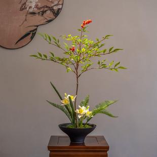 海虹景品彷真绿色植物南天竹造景宋代美学新中式茶室摆件高级感逼