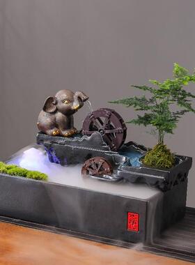 招财流水摆件茶室桌面循环水景吉象如意新中式办公室前台开业礼品
