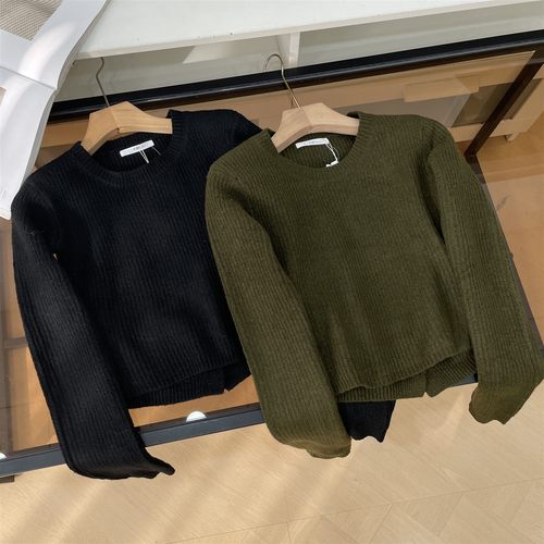 毛衣纯色套头时尚新款复古冬季小众直筒宽松女 J#21