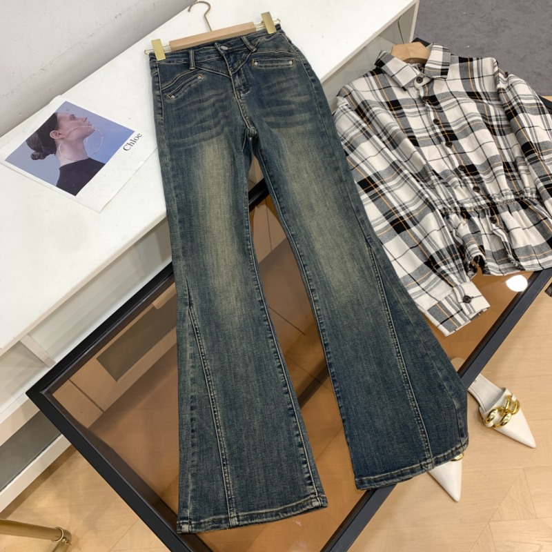 美式复古牛仔裤高腰显瘦春季新款百搭微喇裤 D#29
