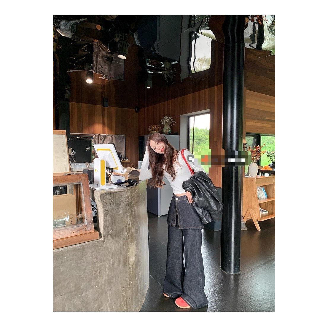 设计感韩版带屁帘高腰显瘦阔腿裤女新款时尚百搭牛仔裤K#8