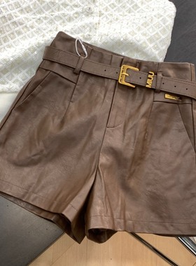 复古休闲皮裤春季新款高腰显瘦百搭直筒短裤 D#11