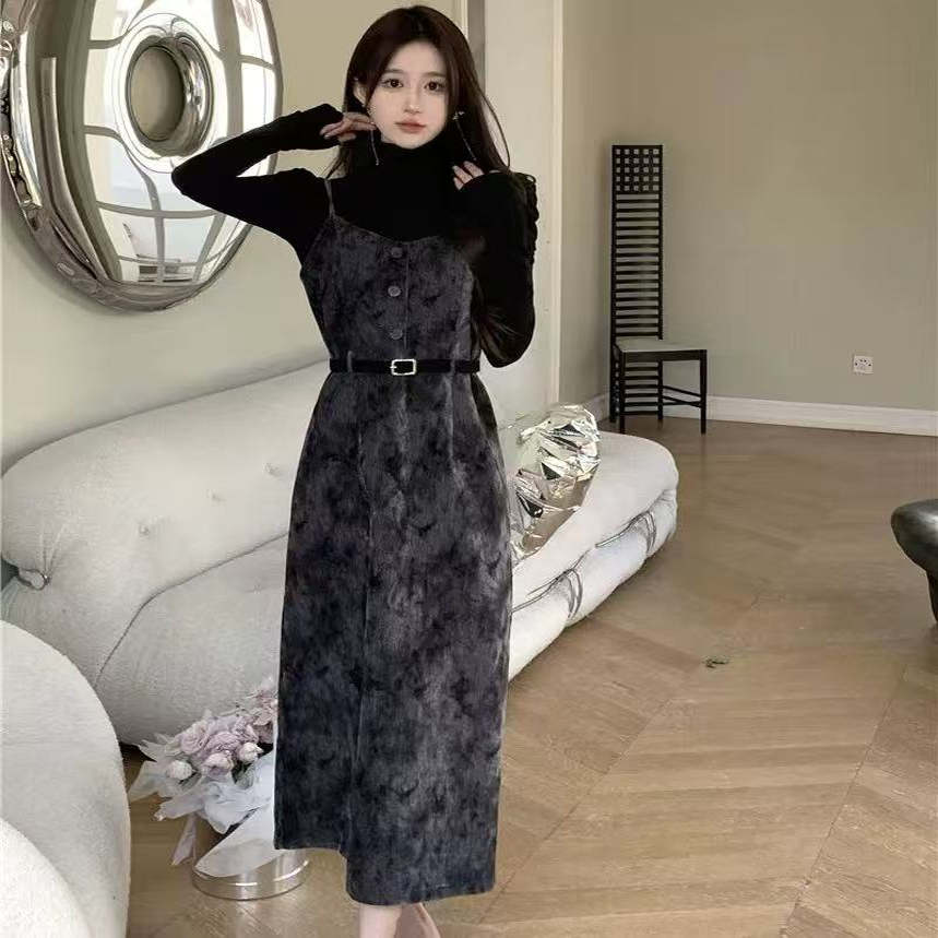 法式复古吊带连衣裙女春新款气质百搭显瘦垂坠感裙子B#25