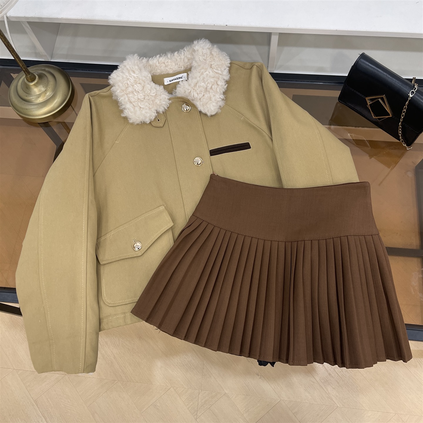 套装纯色厚实时尚新款休闲长袖保暖外套A字百搭半身裙L#5