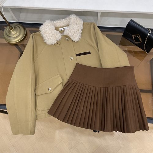 套装纯色厚实时尚新款休闲长袖保暖外套A字百搭半身裙L#5