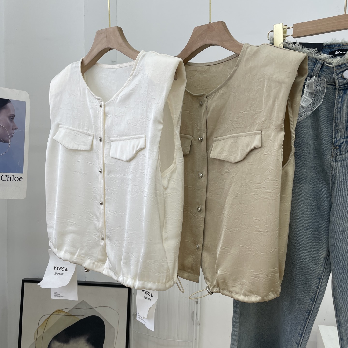 衬衫2025新款夏收腰单排扣无袖上衣极简休闲风 G#12