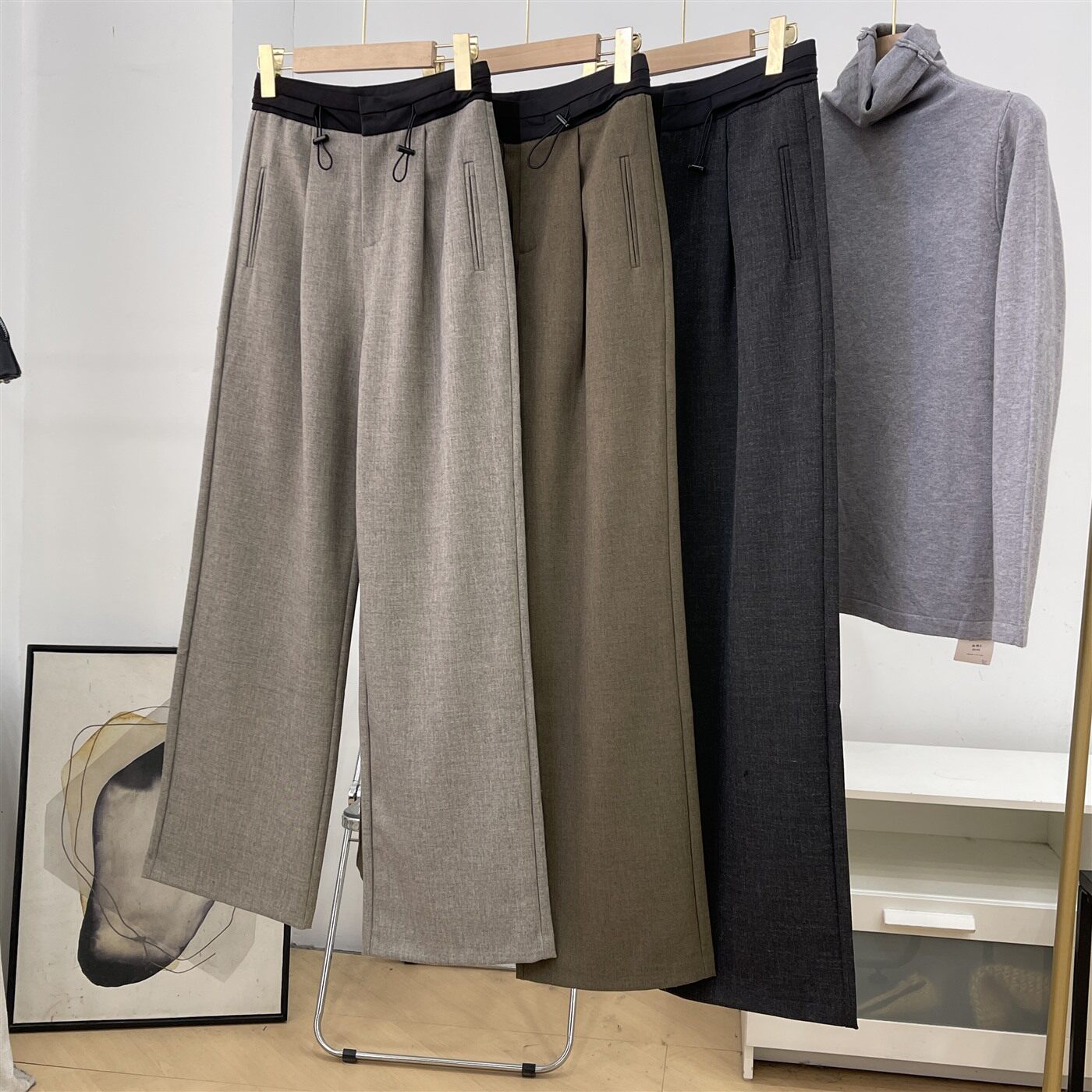 裤子美式女秋冬新款阔腿裤小众设计感百搭休闲裤K#16