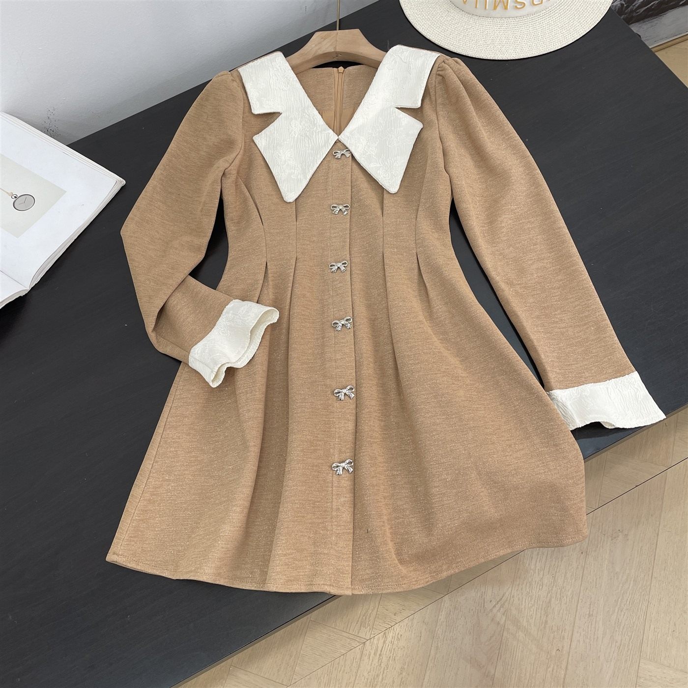 小香风娃娃领长袖连衣裙法式高级感气质显瘦连衣裙K#16