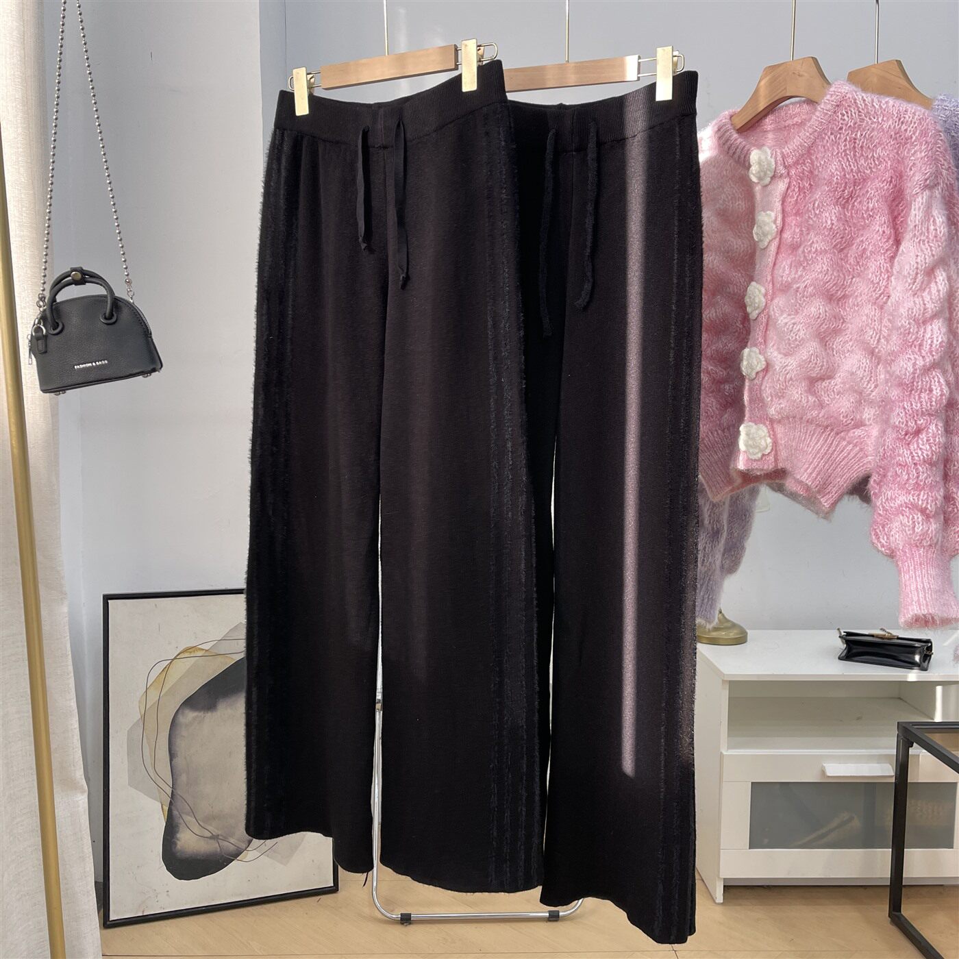 加绒加厚高级感毛呢裤子2025秋冬新款时尚阔腿裤K#16